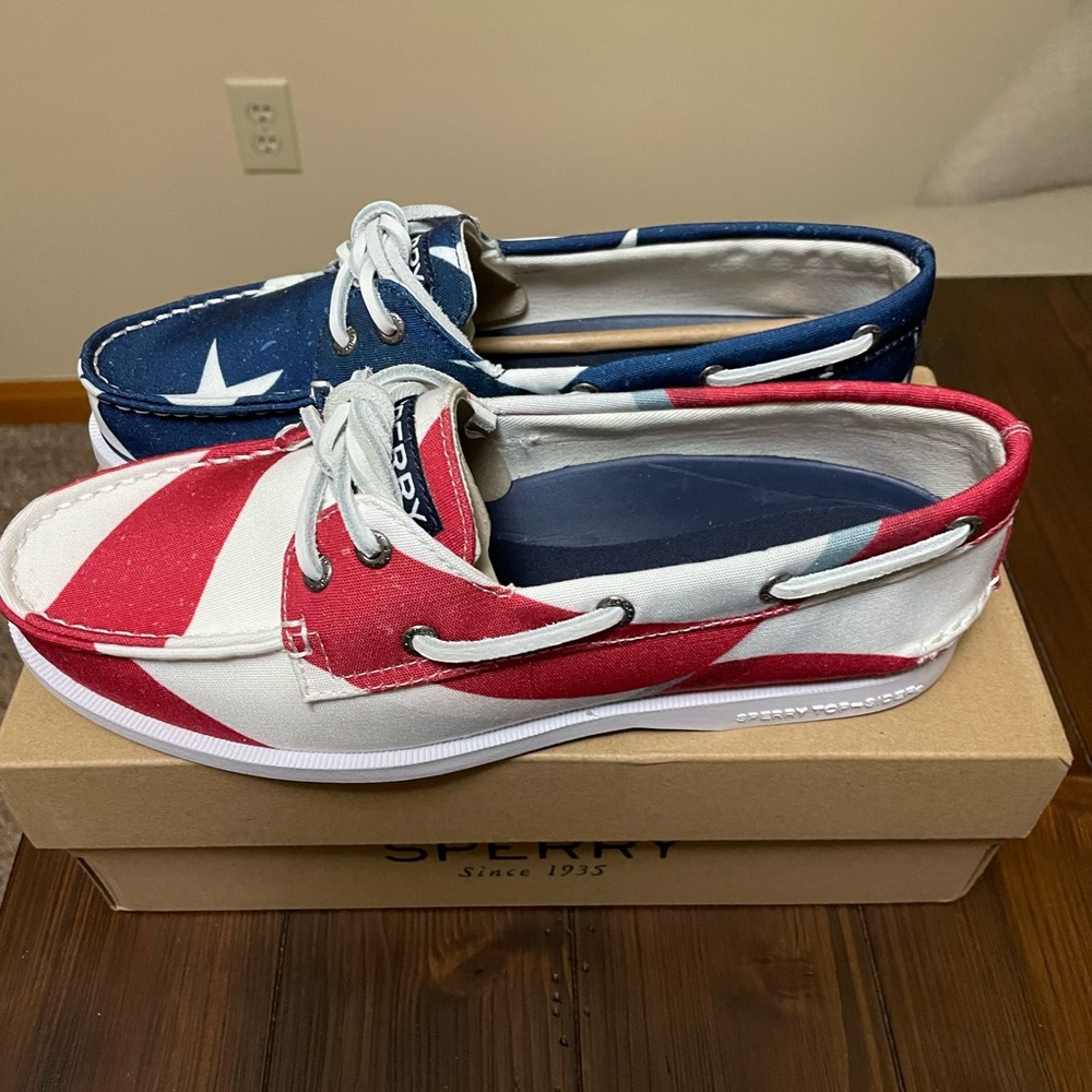Sperry 2- Eye Red White Blue American boat shoes